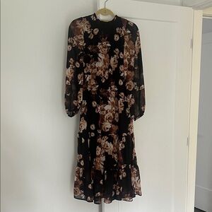 Forever 21 Black and Brown Floral Long Sleeve Dress